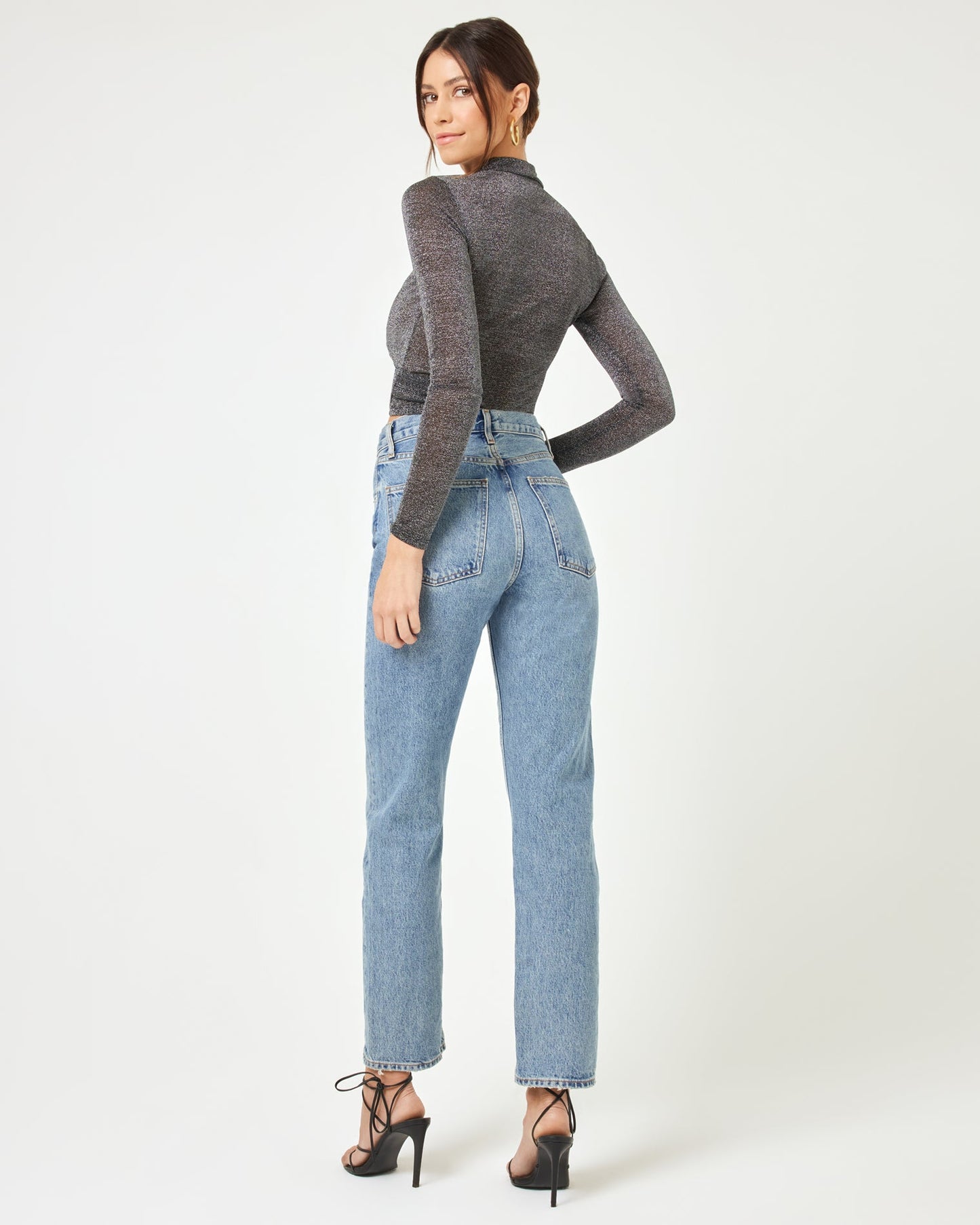 LSPACE Shimmer Black Mesh Top - Long Sleeve - LSPACE - Clothing