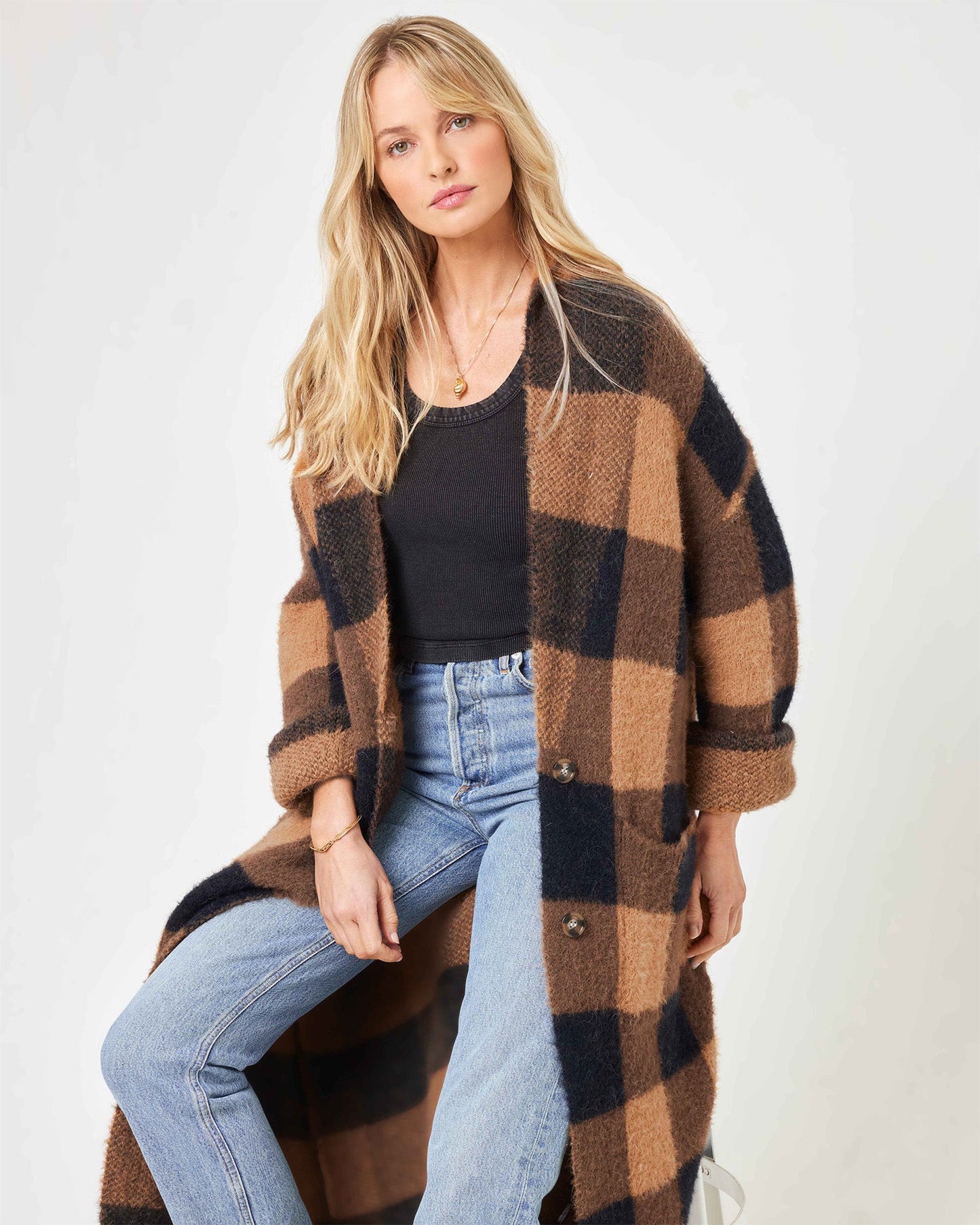 LSPACE Ultra Soft Plaid Sweater Coat - LSPACE Harlow Jacket - Clothing