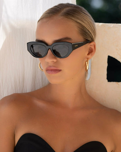 LSPACE Black Cat Eye Designer Sunglasses for Women - LSPACE Freyrs Frankie - Clothing|Swim