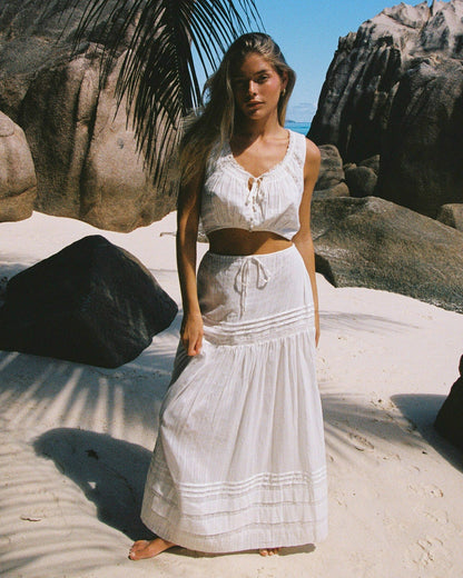 LSPACE Reia White Midi Skirt - LSPACE - Clothing|Swim