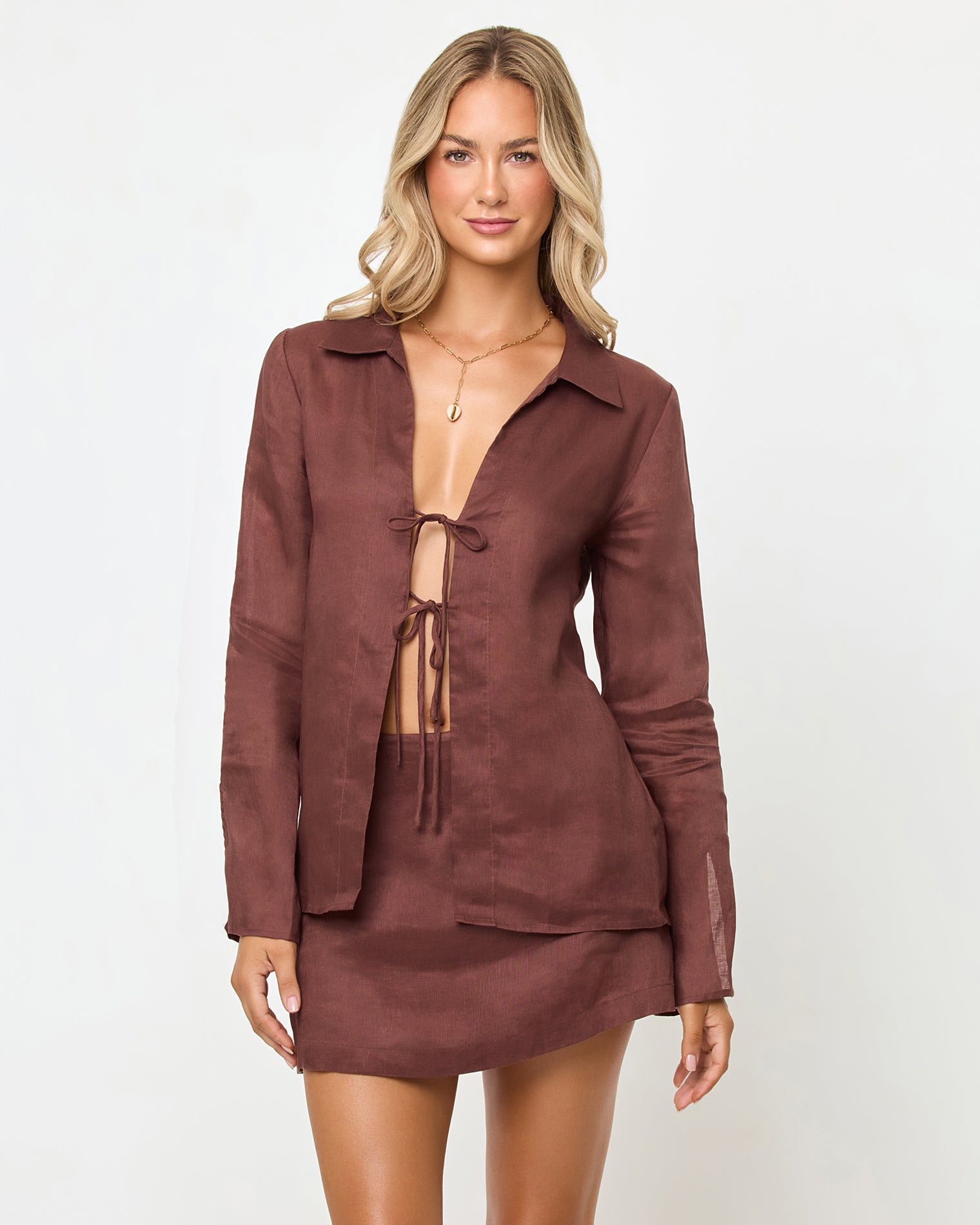 LSPACE Brown Linen Mini Skort - LSPACE Venice - Clothing|Swim
