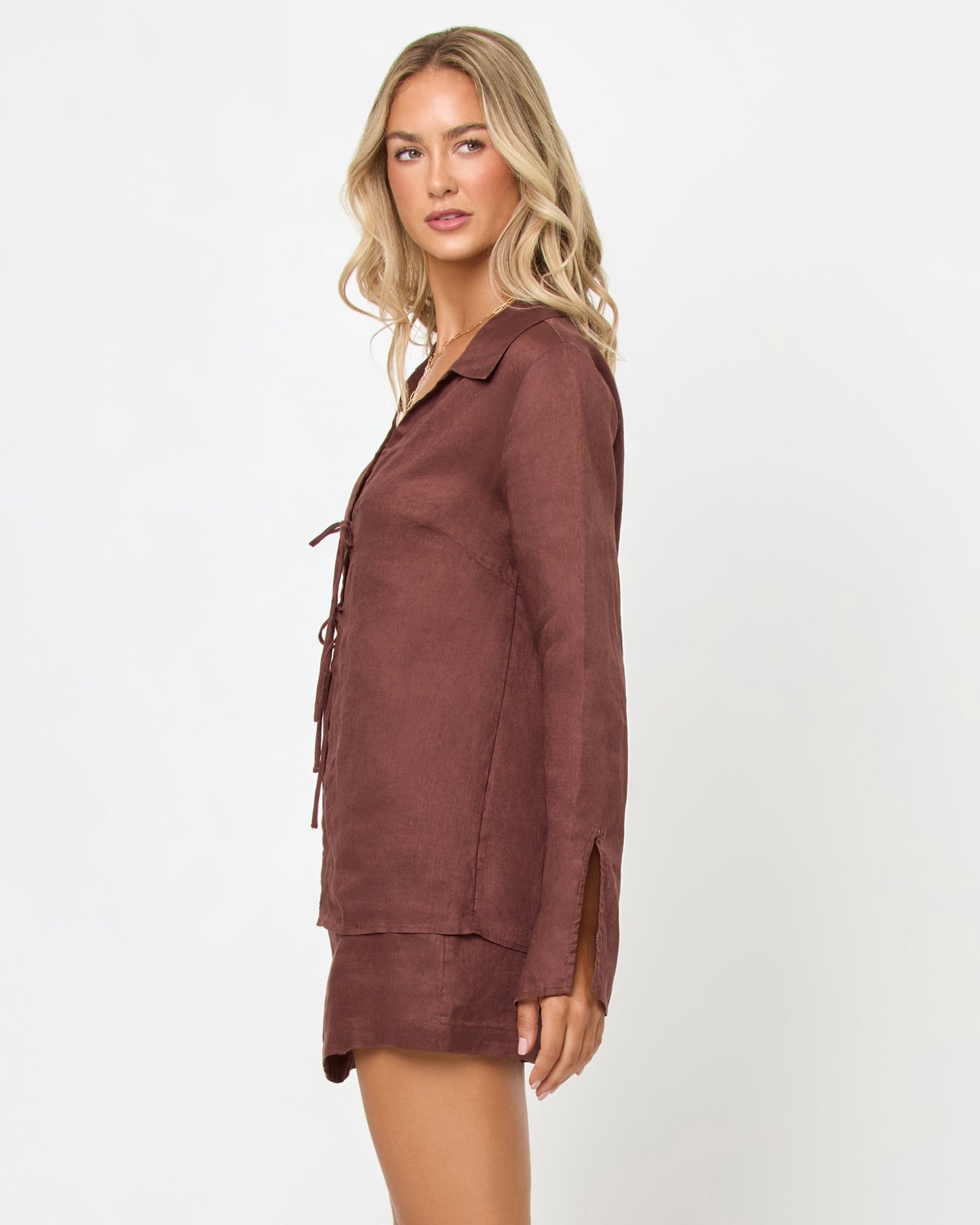 LSPACE Brown Linen Mini Skort - LSPACE Venice - Clothing|Swim