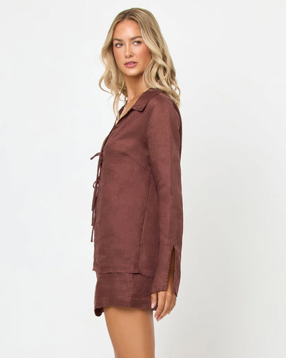 LSPACE Brown Linen Mini Skort - LSPACE Venice - Clothing|Swim