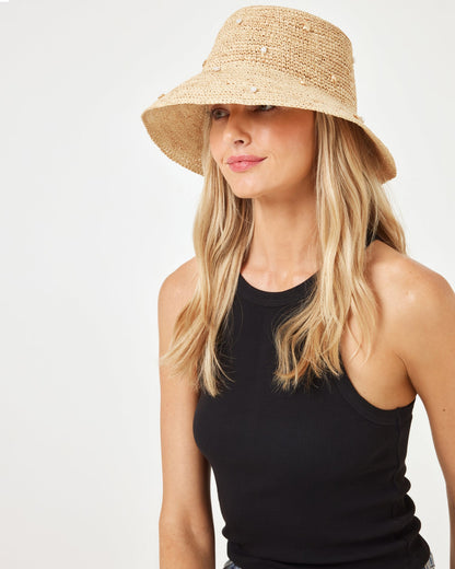 LSPACE Raffia Bucket Hat with Shells & Pearls - LSPACE Carmel Island Hat - Clothing|Swim