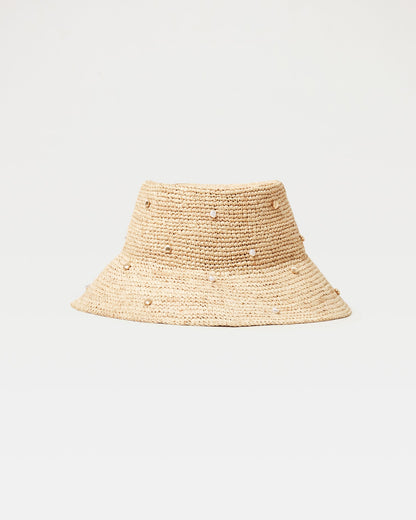 LSPACE Raffia Bucket Hat with Shells & Pearls - LSPACE Carmel Island Hat - Clothing|Swim