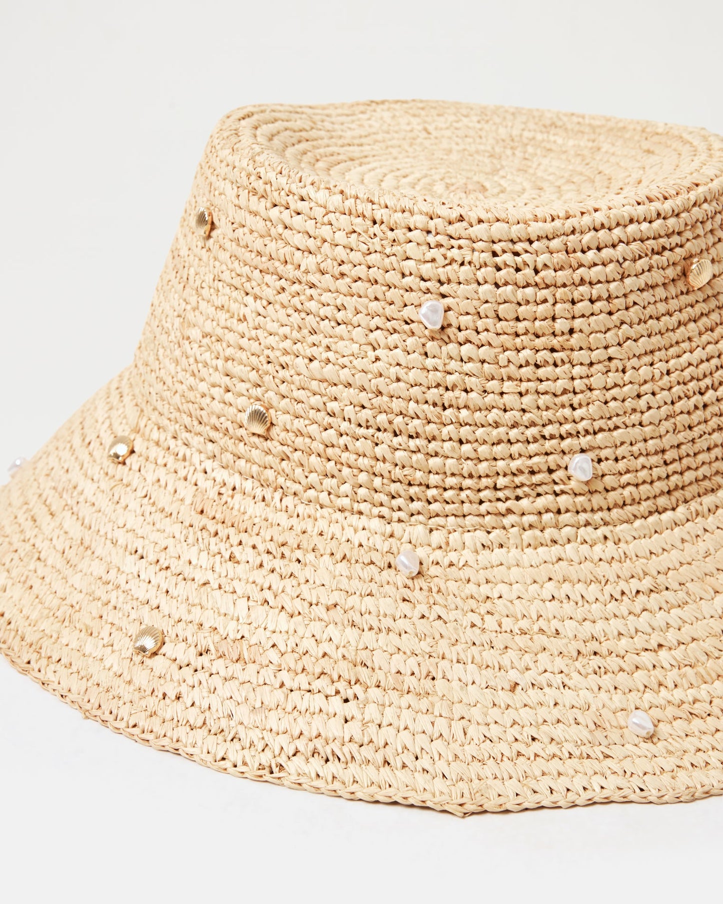 LSPACE Raffia Bucket Hat with Shells & Pearls - LSPACE Carmel Island Hat - Clothing|Swim