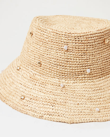 LSPACE Raffia Bucket Hat with Shells & Pearls - LSPACE Carmel Island Hat - Clothing|Swim