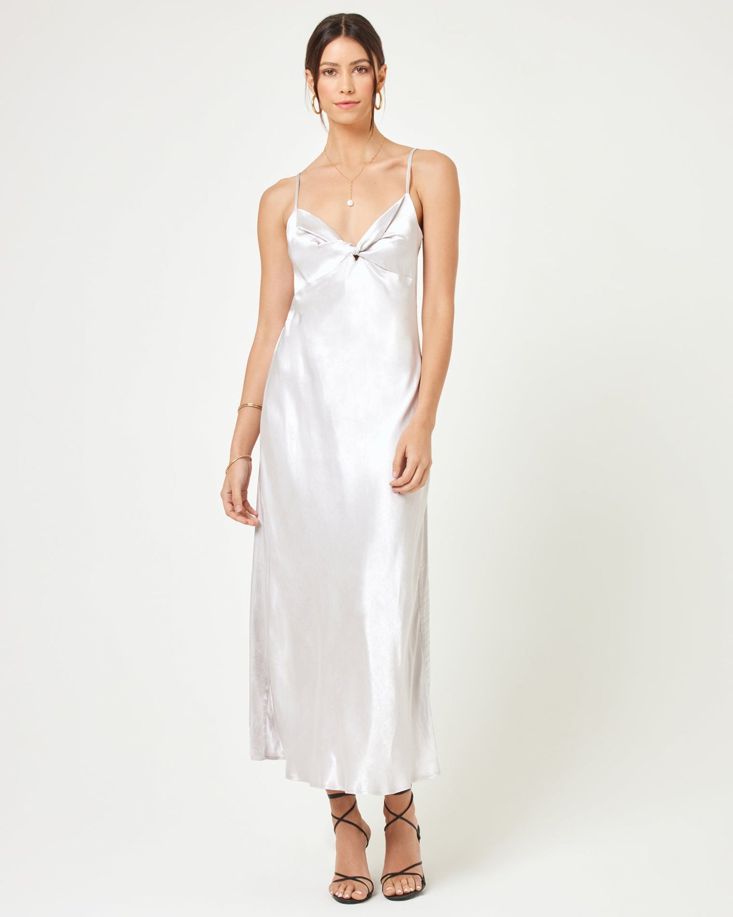 LSPACE Silver Satin Midi Dress - LSPACE Joanna Dress - Clothing