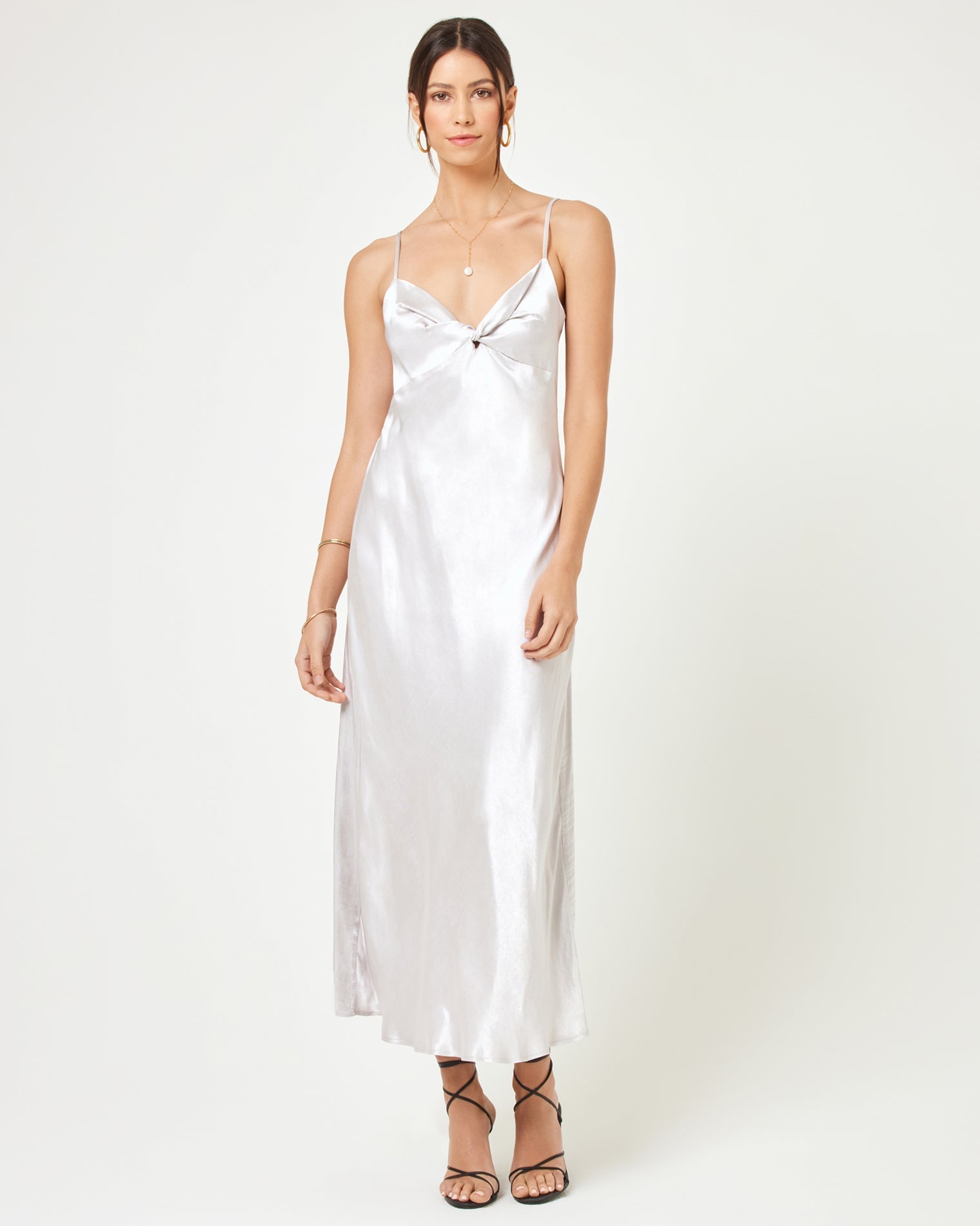 LSPACE Silver Satin Midi Dress - LSPACE Joanna Dress - Clothing