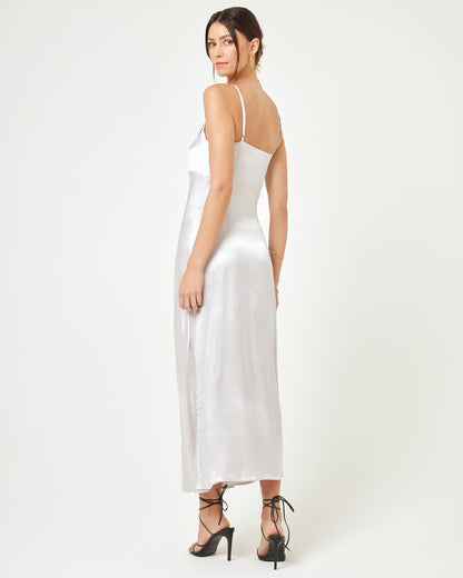 LSPACE Silver Satin Midi Dress - LSPACE Joanna Dress - Clothing