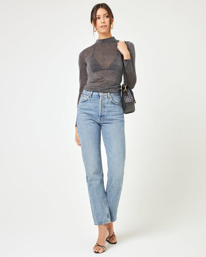 LSPACE Shimmer Black Mesh Top - Long Sleeve - LSPACE - Clothing