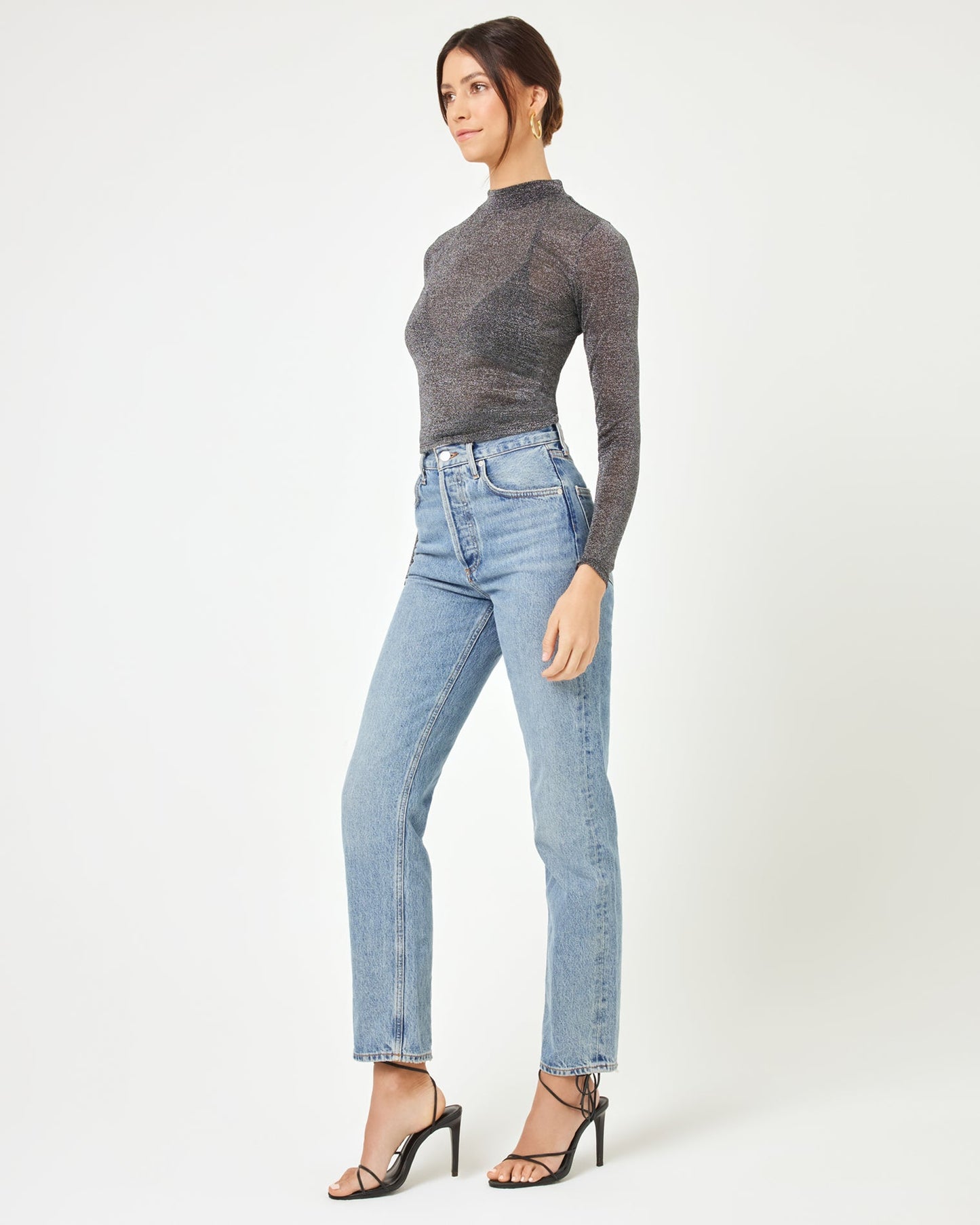 LSPACE Shimmer Black Mesh Top - Long Sleeve - LSPACE - Clothing