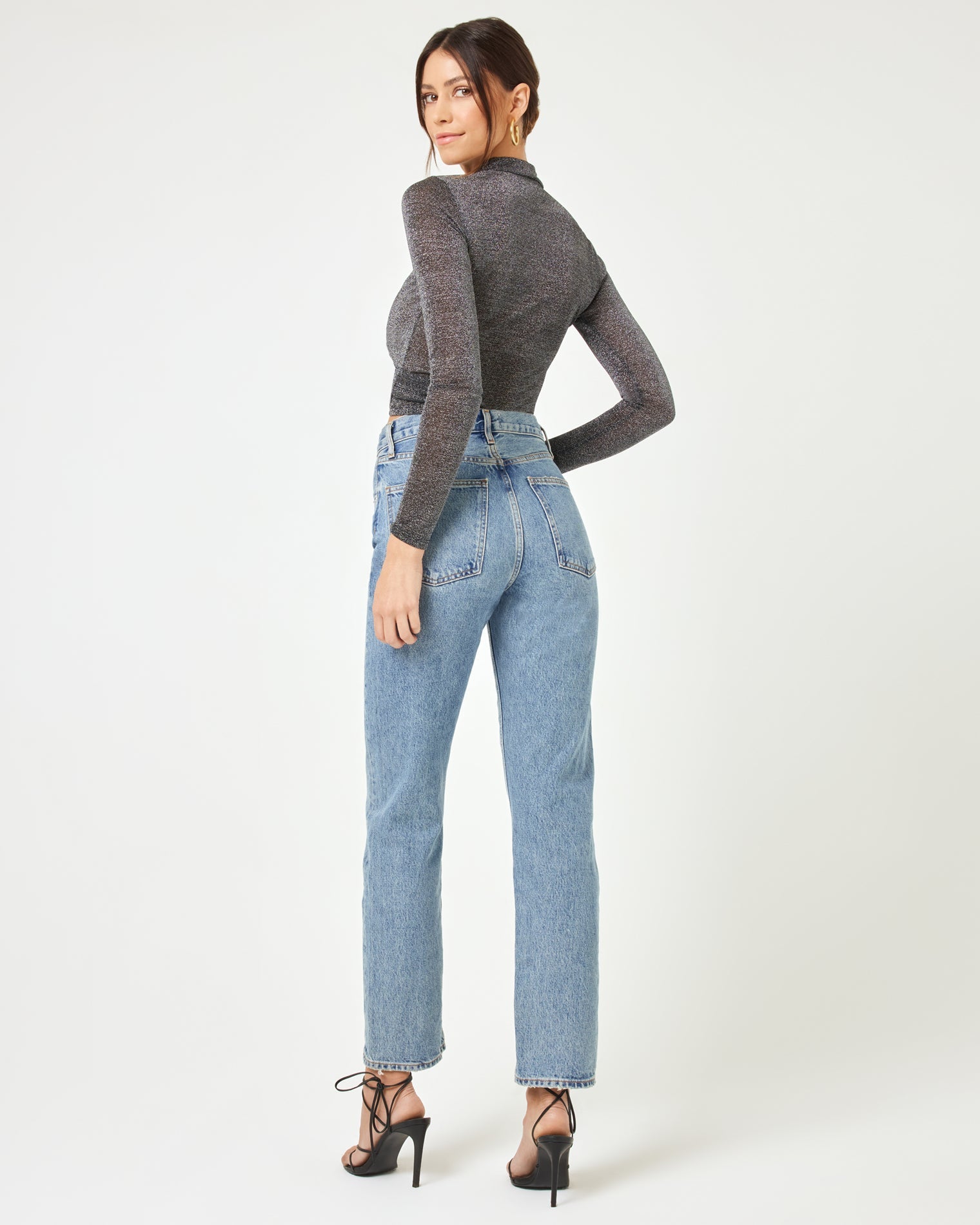 LSPACE Shimmer Black Mesh Top - Long Sleeve - LSPACE - Clothing