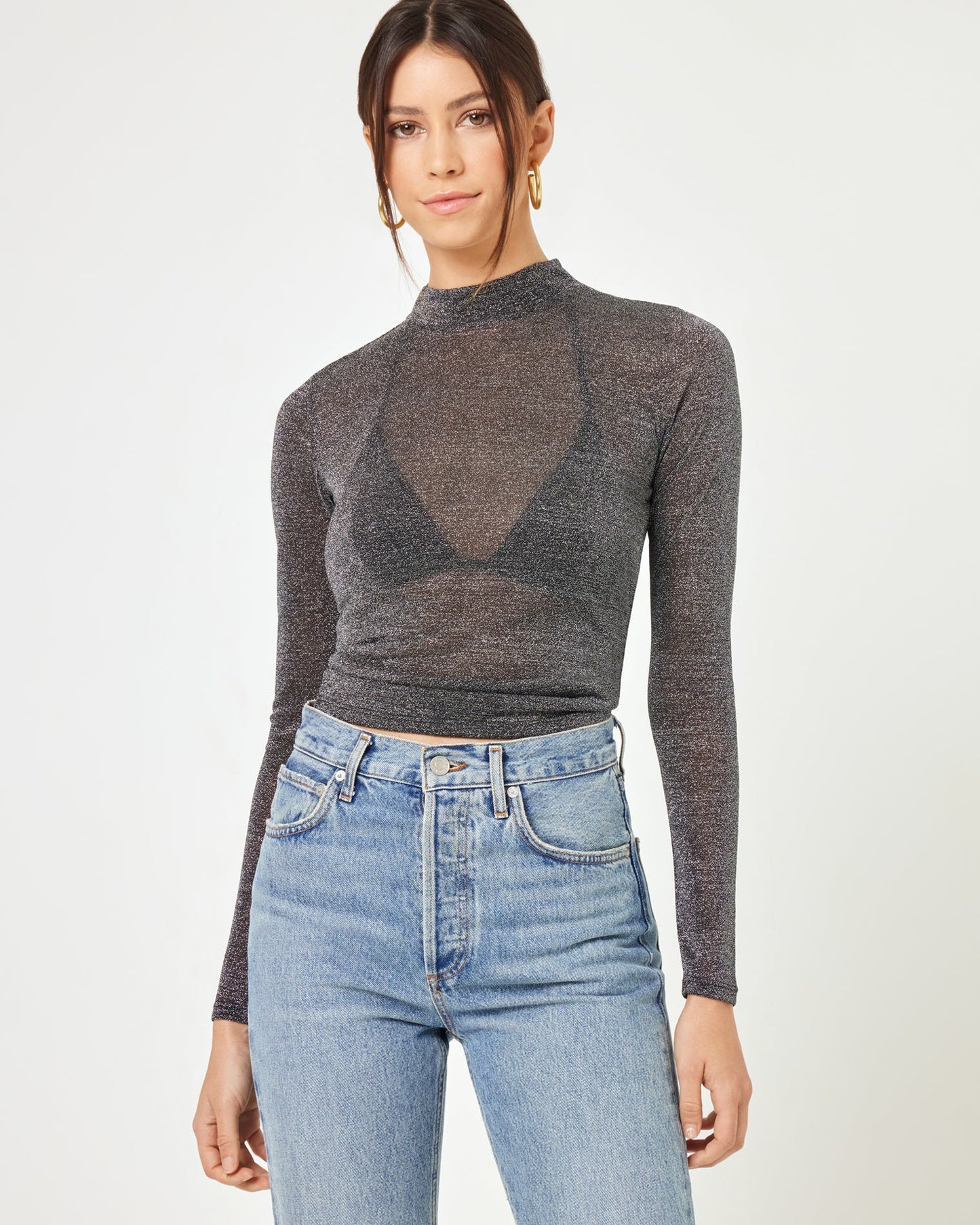 LSPACE Shimmer Black Mesh Top - Long Sleeve - LSPACE - Clothing