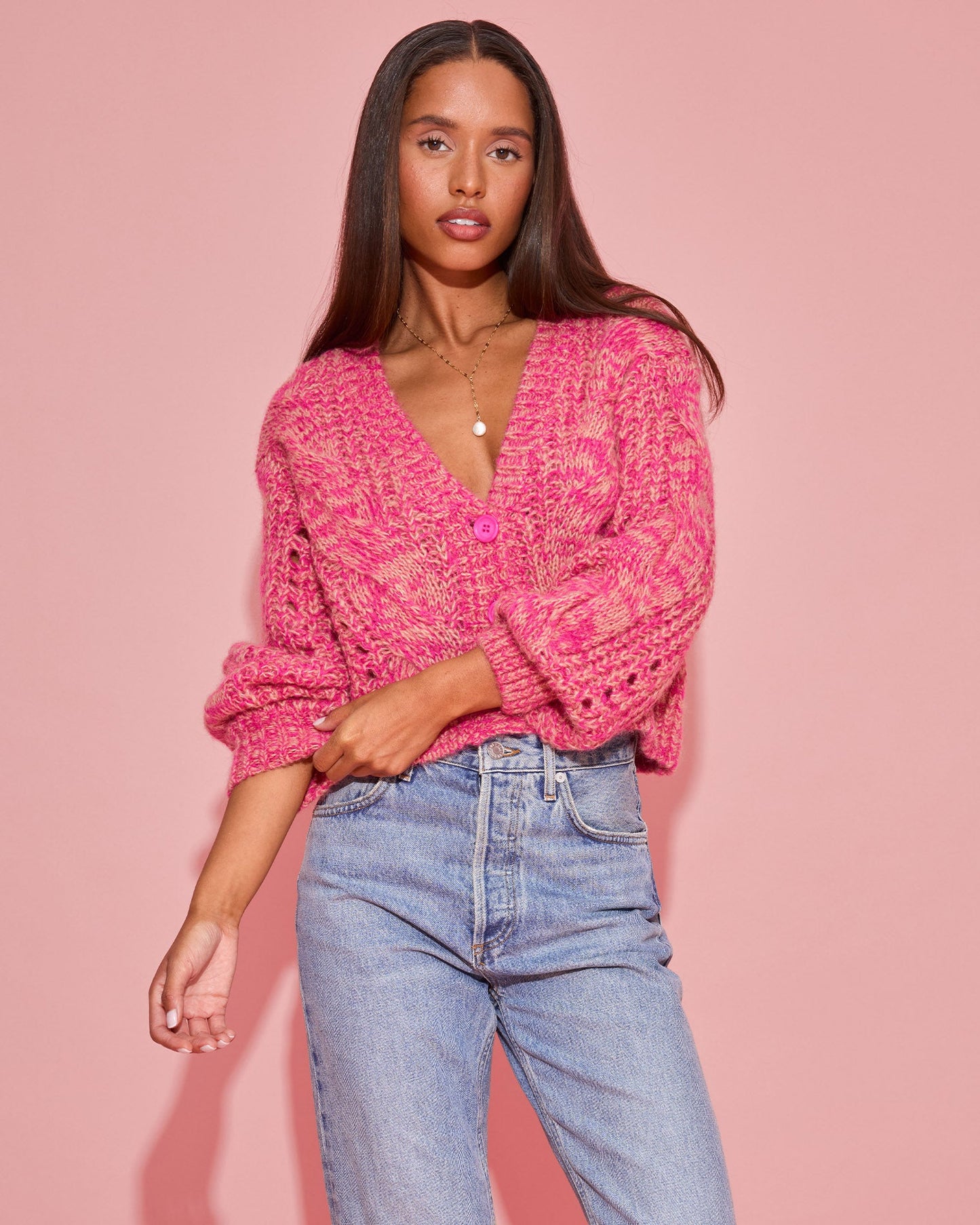 LSPACE LSPACE Strawberry Fields Cardigan - Strawberry Marl - Clothing