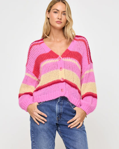 LSPACE Womens Pink Knit Cardigan - LSPACE Lido Colorful Cardigan - Clothing