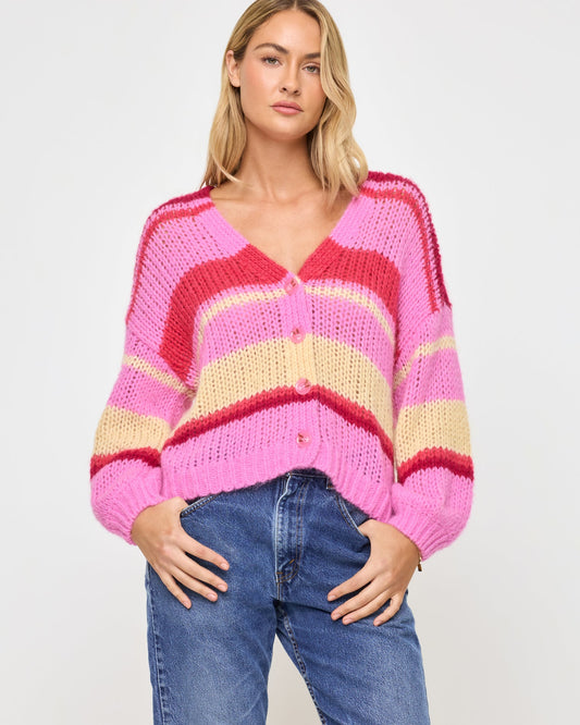LSPACE Womens Pink Knit Cardigan - LSPACE Lido Colorful Cardigan - Clothing