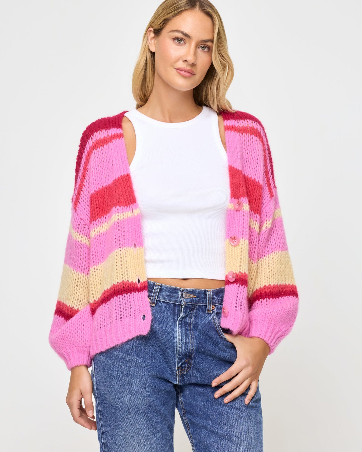 LSPACE Womens Pink Knit Cardigan - LSPACE Lido Colorful Cardigan - Clothing